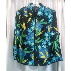 Silkland Women's‎ Size 1X Green Tropical Beaded Sequins Silk Zip Front Jacket